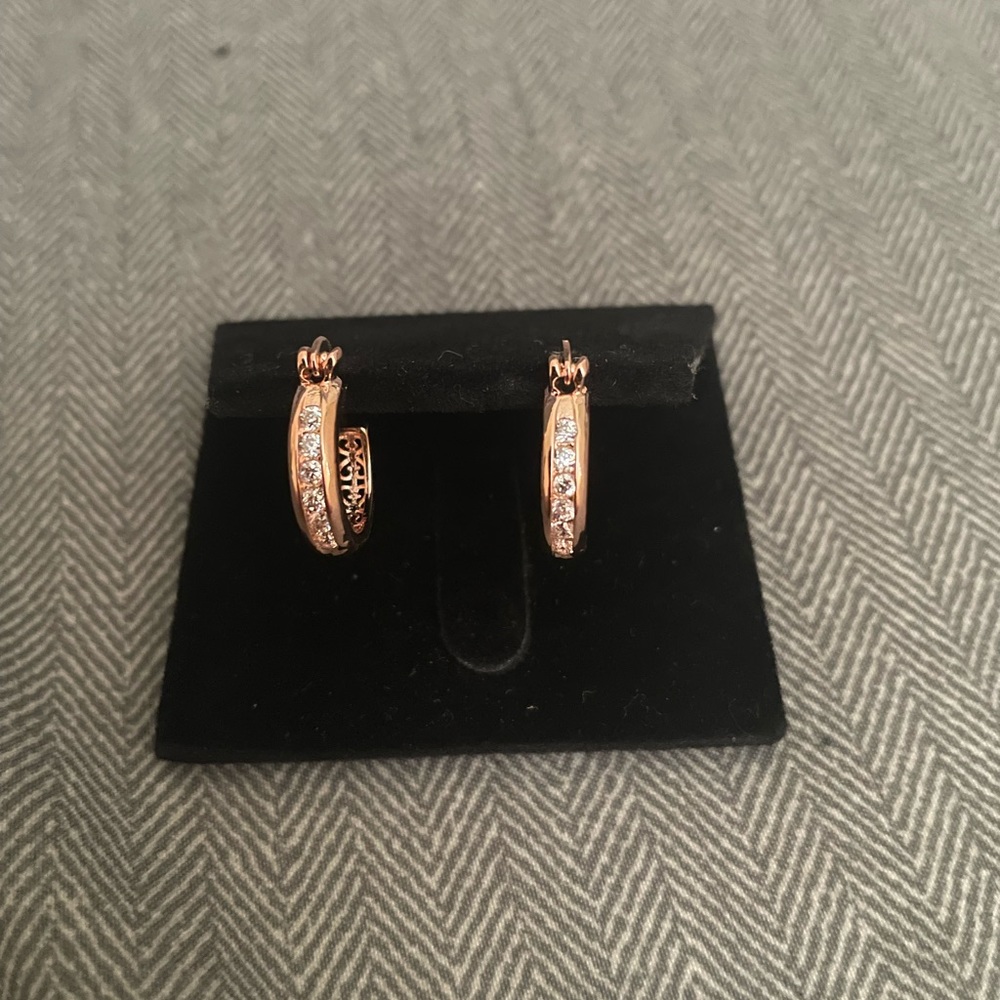 Beautiful small cubic zirconia hoops set in 925 sterling silver rose gold tone